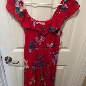 Old Navy Red Floral Midi Dress
